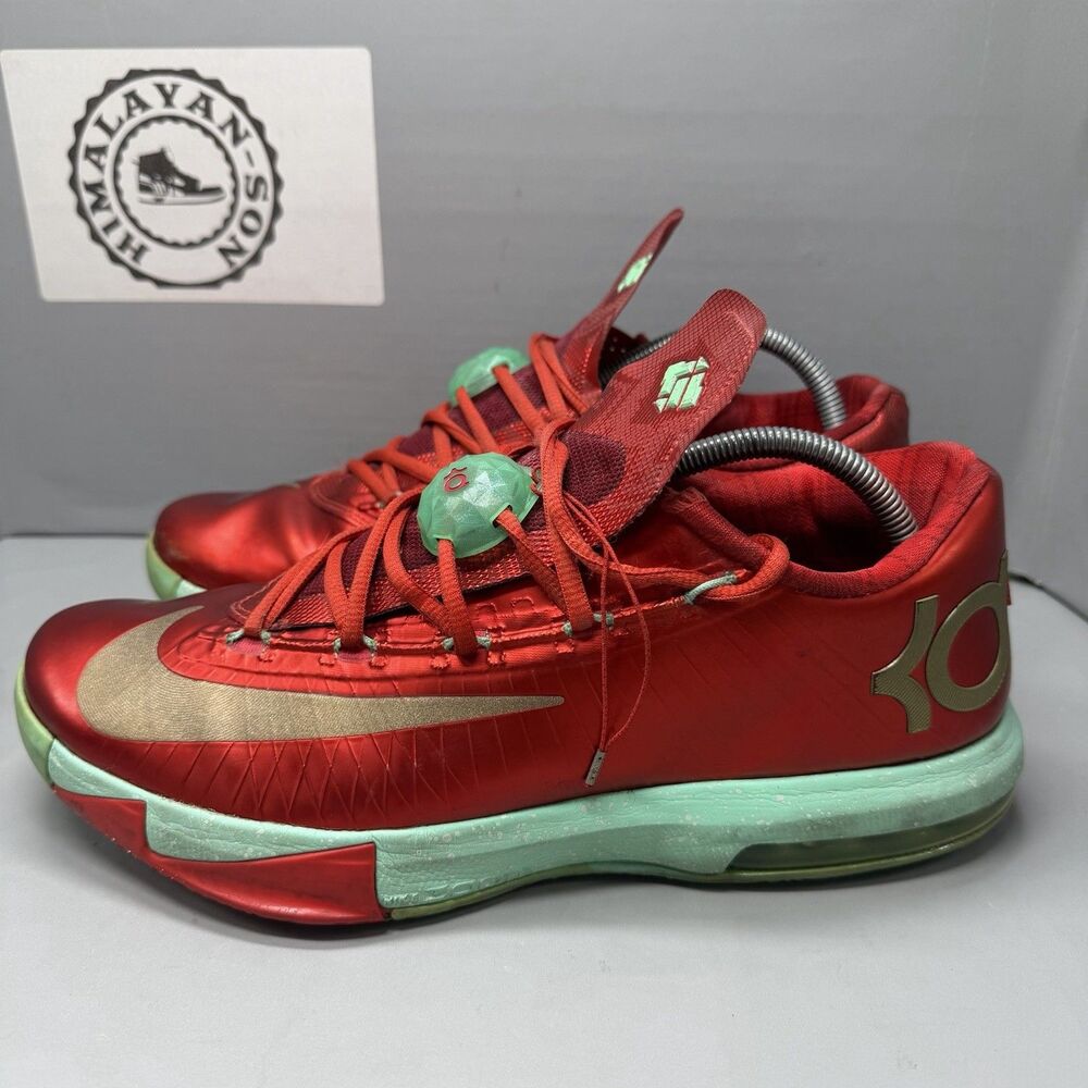 Nike KD 6 Christmas Size 10.5 Red Metallic Mint Green 599424-607 Basketball Shoe